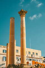 Typical street view of Valletta in Malta. Valletta (il-Belt Valletta) Royal Opera House Site at Pjazza Teatru Rjal Xlokk South Eastern Region of Malta