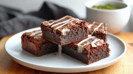 brownie vegan. Delicious chocolate brownies on a white plate.