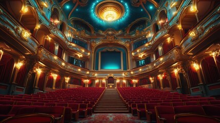 Fototapeta premium Grand theater interior, ornate design, opulent seating
