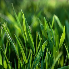Obraz premium Close-up of Green Grass Highlighting Details and Structure
