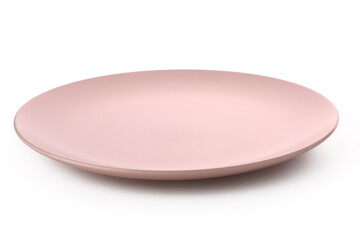Empty pink plate isolated on white background