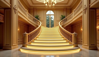 Fototapeta premium Luxurious opulent staircase with illuminated steps in a grand interior space