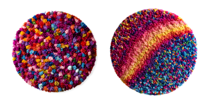 Colorful Patchwork Round Rug on a Transparent Background