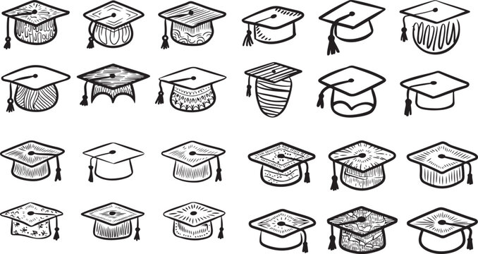 Hand drawn doddle style Graduation cap illustration