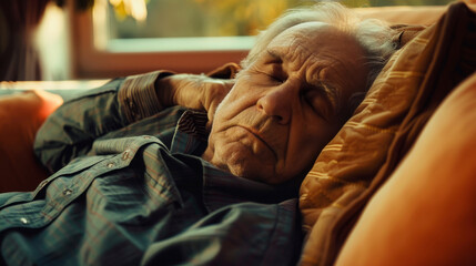 Fototapeta premium Elderly Fatigue: Impact of Arrhythmias in a Cozy Home Setting