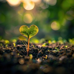 Heart-shaped sprout emerging from the earth, symbolizing new beginnings and love for nature