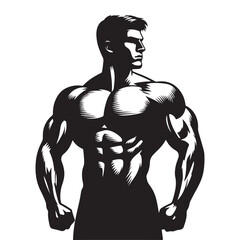 Strong man Body Builder Silhouette, Muscle,  vector illustration