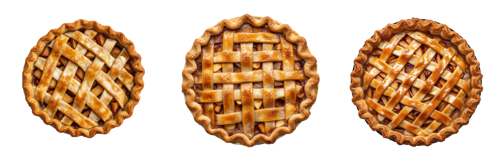 Traditional apple pie with golden lattice crust isolated on transparent background