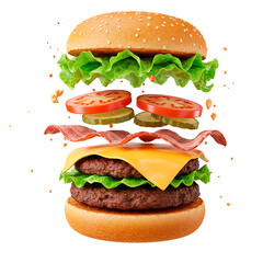 delicious burger with ingredients falling out onion