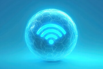 Obraz premium Wi-Fi network icon enclosed in a transparent protective sphere against a blue background