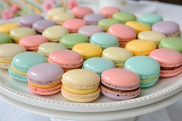 Obraz premium A plate of delicate macarons with colorful frosting.
