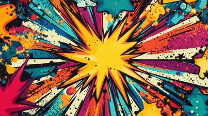 Fototapeta premium A vibrant background filled with colorful, overlapping starburst shapes in a comic book style. Perfect for conveying energy