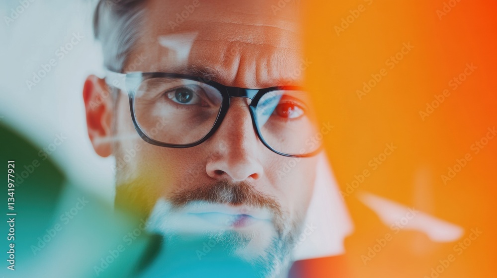 Poster mindful tech professional contemplative millennial entrepreneur in gradient workspace - innovative l