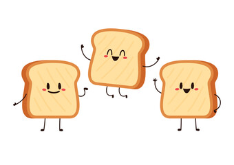 Cute happy toast. Vector cartoon character illustration icon design. Isolated on white background. Bread character design.