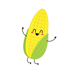 Corn cartoon vector. Cute vegetable vector character isolated on white. Corn mascot.