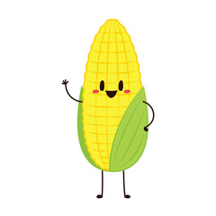 Corn cartoon vector. Cute vegetable vector character isolated on white. Corn mascot.
