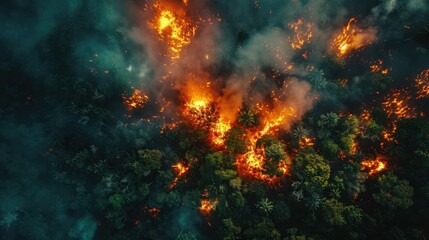 Fototapeta premium Laser Fire in Forest Endangers Monkeys from Above