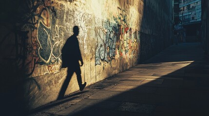 Urban Silhouette: Exploring Graffiti-Lined Alley at Night - Street Photography