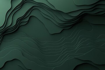 Abstract topography layering in shades of dark green with smooth flowing curves