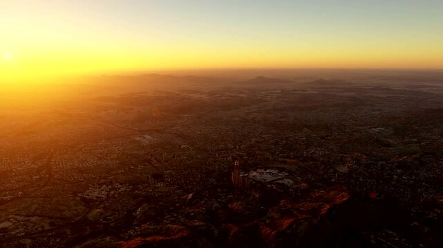 Aerial sundown view of Mecca Saudi Arabia is considered the holiest city in Islam also showing Islams holiest site Kaaba in Al-Masjid Al-Haram the Sacred Mosque and the Kaaba 4k animation 
