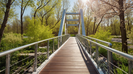 Obraz premium modern pedestrian bridge surrounded by lush greenery