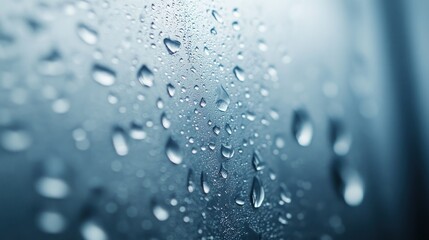 Macro Water Droplets on Gradient Blue Surface for Serene Visual Effects