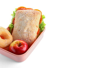 Lunchbox with yummy food isolated on white background