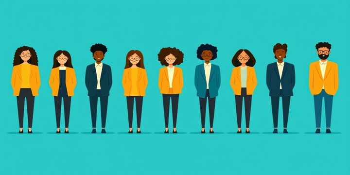 Professional team members in matching outfits showing diversity and teamwork in modern office environment