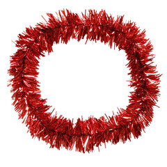 Red Christmas tinsel, shiny festive decoration, transparent background