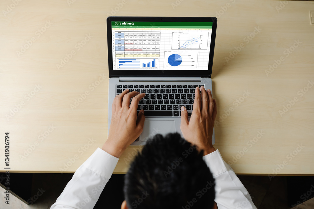 Poster spreadsheet document information financial startup concept. data and graphs in spreadsheet documents