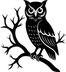 Owl Simple black silhouette, Black silhouette vector icon, silhouette illustration