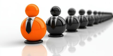 Colorful orange figure stands out among black figures in a corporate setting, emphasizing individuality and teamwork