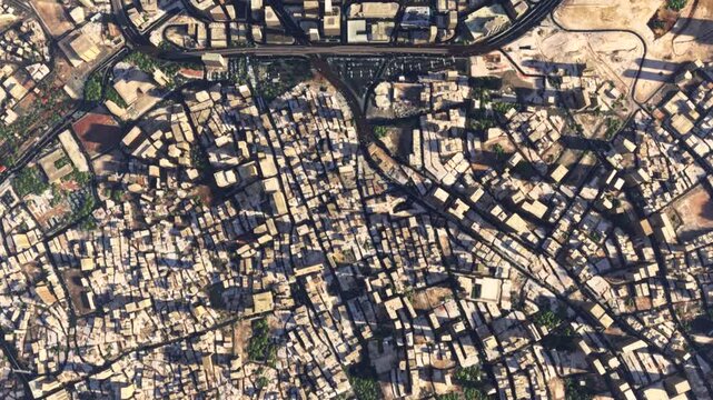 Aerial top down drone view of Al-Masjid an-Nabawi located in Medina Saudi Arabia making the city the second-holiest site in Islam after Mecca very popular place to visit 4k high resolution animation