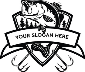 Bass fish and fishing hook vector illustration