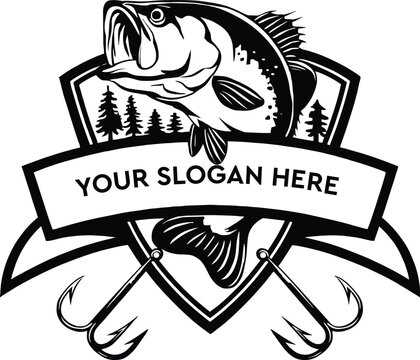 Bass fish and fishing hook vector illustration