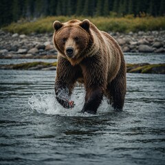 Obraz premium brown bear in water
