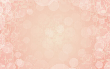 Pink music background with notes. Bokeh backdrop with falling and floating treble clefs, notes and space for text. Musical illustration for design, flyers, posters, awards, scrapbook, covers