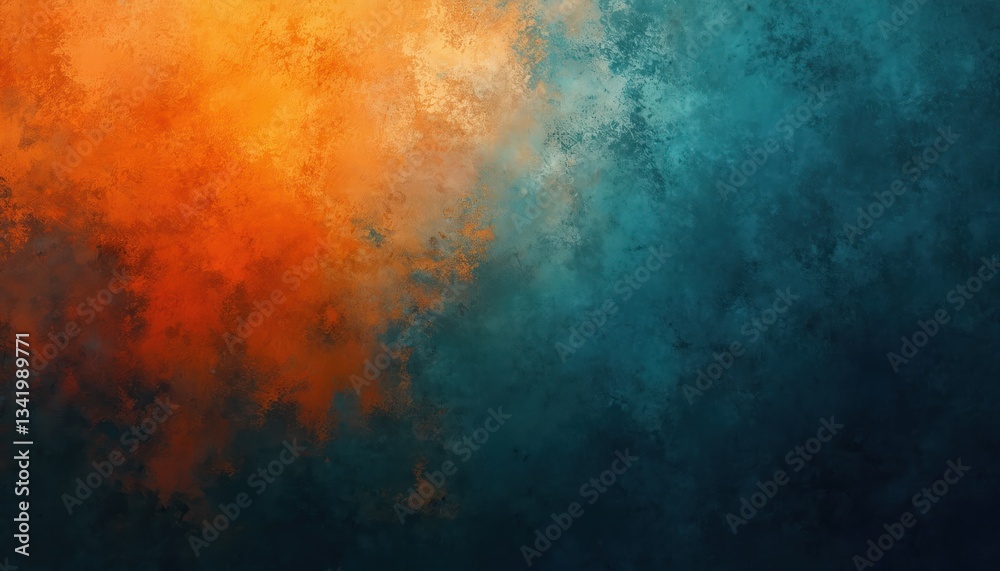 Poster Grainy texture teal orange black color gradient background. Poster banner landing page backdrop design with noise effect, smooth vibrant blur abstract pattern. Modern smooth flow illustration.