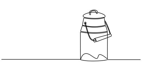 Continuous one line drawing of an vintage milk can, The milk can is drawn in one line. Continuous line. Minimalistic graphics, Continuous one simple single abstract line drawing of retro milk can icon