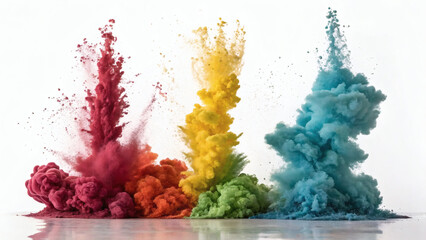 Fototapeta premium Colorful Powder Explosion – Vibrant Multicolor Dust Burst on White Background
