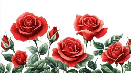 Obraz premium Red roses in vibrant blooming arrangement showcasing nature's beauty in a sunny garden setting