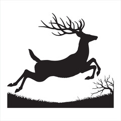 Obraz premium Black silhouette of a standing deer on a white background
