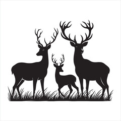 Obraz premium Black silhouette of a standing deer on a white background