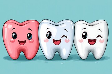 Obraz premium Adorable Cartoon Teeth Illustration Happy Pink and White Teeth Characters