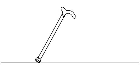 walking stick continuous one line drawing, Cane walking stick icons in outline and filled styles, elegant walking stick illustration hand drawn outline vector, Ornate walking stick illustration.
