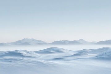 Serene snowscape with softly rounded hills under a hazy muted sky Quietude
