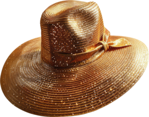 Sparkling Gold Sun Hat Elegant Summer Fashion Accessory A Wide brimmed Straw Hat with Glitter