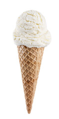 Vanilla ice cream scoop with cone isolated on white background