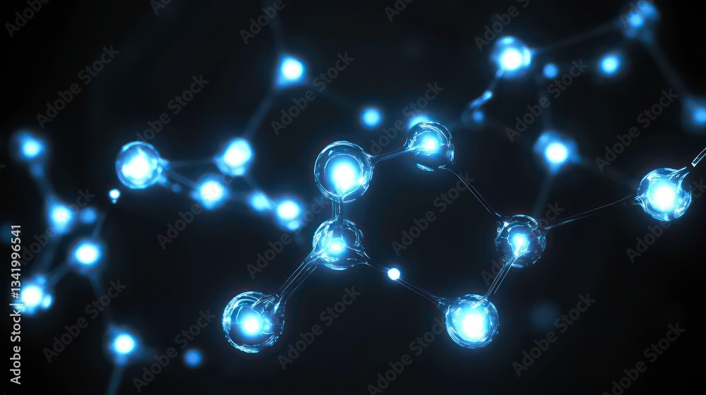 Poster abstract digital circuit design with glowing nodes and connections, representing technology and data