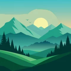 Fototapete A serene landscape featuring rolling green hills. © Bubliakter
